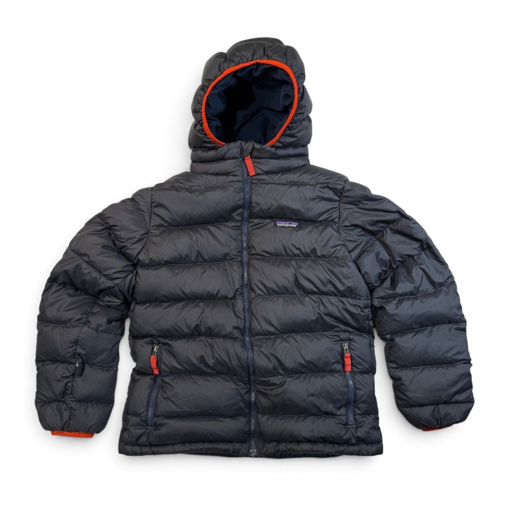 Patagonia Kids Down Sweater Hoodie Navy Blue Orange Puffer Jacket Large 12